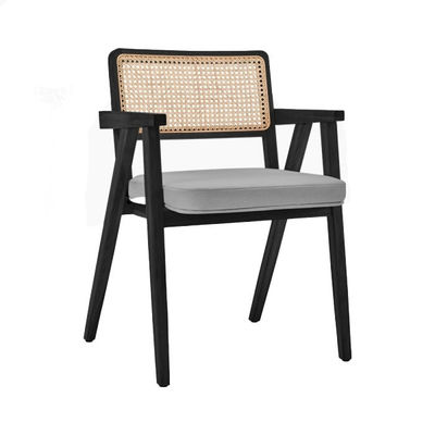 comprar Silla de comedor de madera negra y caña de hierro, recolectable, sillón de madera de rattan. Fabricación en línea