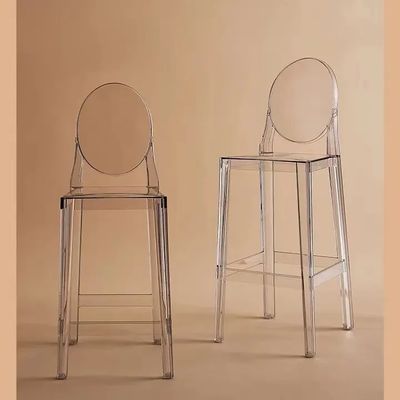 comprar Taburetes de bar transparentes de acrílico transparente taburetes de bar de plástico apilables con respaldo Fabricación en línea