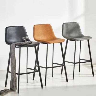 comprar Cafetería PU taburetes de bar de cuero de diseño retro taburetes de bar de altura naranja negro Fabricación en línea