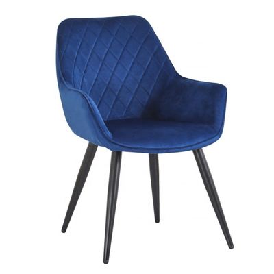 comprar Sillones de comedor tapizados de color azul terciopelo con patas de metal negro Fabricación en línea