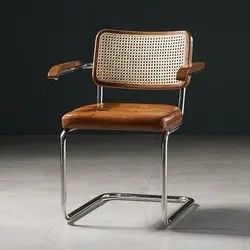 comprar Sillones de comedor de cafetería personalizados de caña de mid-century con marco de acero inoxidable Fabricación en línea