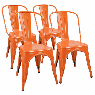 comprar Silla de comedor de metal apilada para el hogar Silla de comedor de metal naranja vintage Fabricación en línea