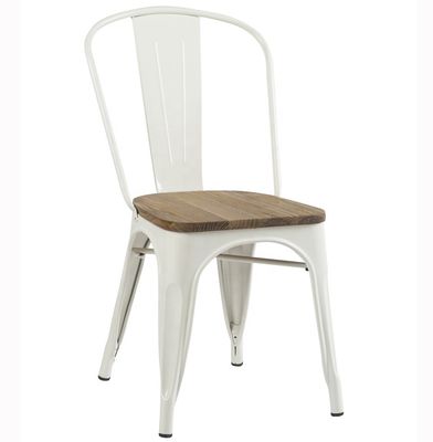 comprar Silla de comedor White Cafe Tolix sillas de restaurante de metal apilables con asiento de madera Fabricación en línea
