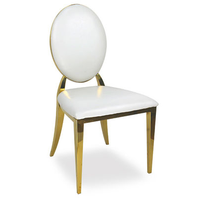 comprar Sillas doradas con respaldo redondo de lujo para fiestas, eventos al aire libre e interior, bodas y banquetes, sillas de comedor con cojín y asiento para hoteles Fabricación en línea