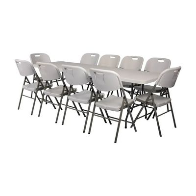 Mesa plegable de plástico y sillas rectangulares para 10 personas sillas de plástico blancas