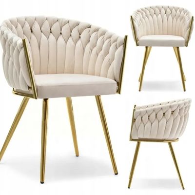 Sillón de tela de terciopelo tejido Crema sillas de comedor tapizadas para el dormitorio