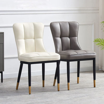 Silla de comedor de cuero tapizado gris con pierna de metal para cocina