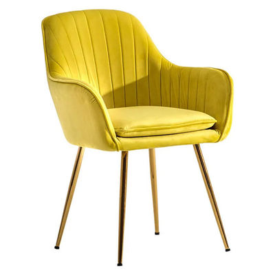 Silla de comedor de tela de terciopelo amarilla moderna Silla de comedor de tela de terciopelo con pierna de metal de oro