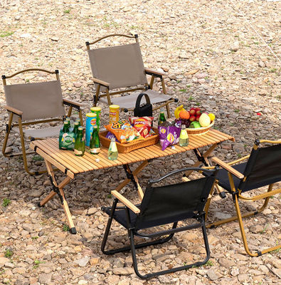 Silla de camping plegable portátil de metal con reposabrazos de haya ligero mejorado